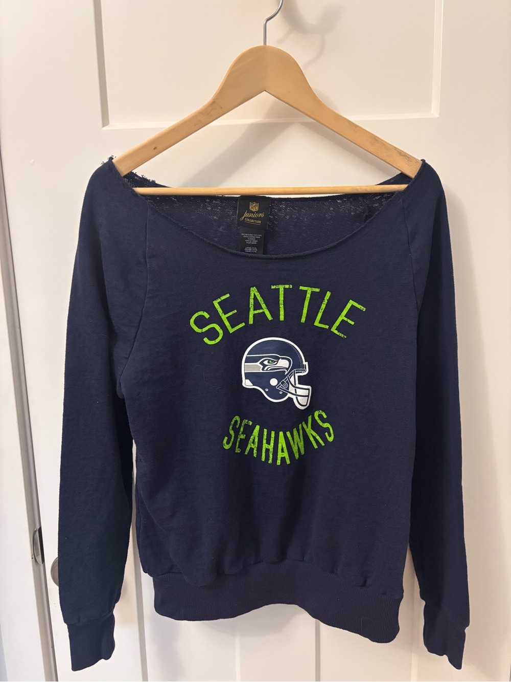 NFL Seattle Seahawks Navy Sweatshirt with Neon Green Logo size s/m